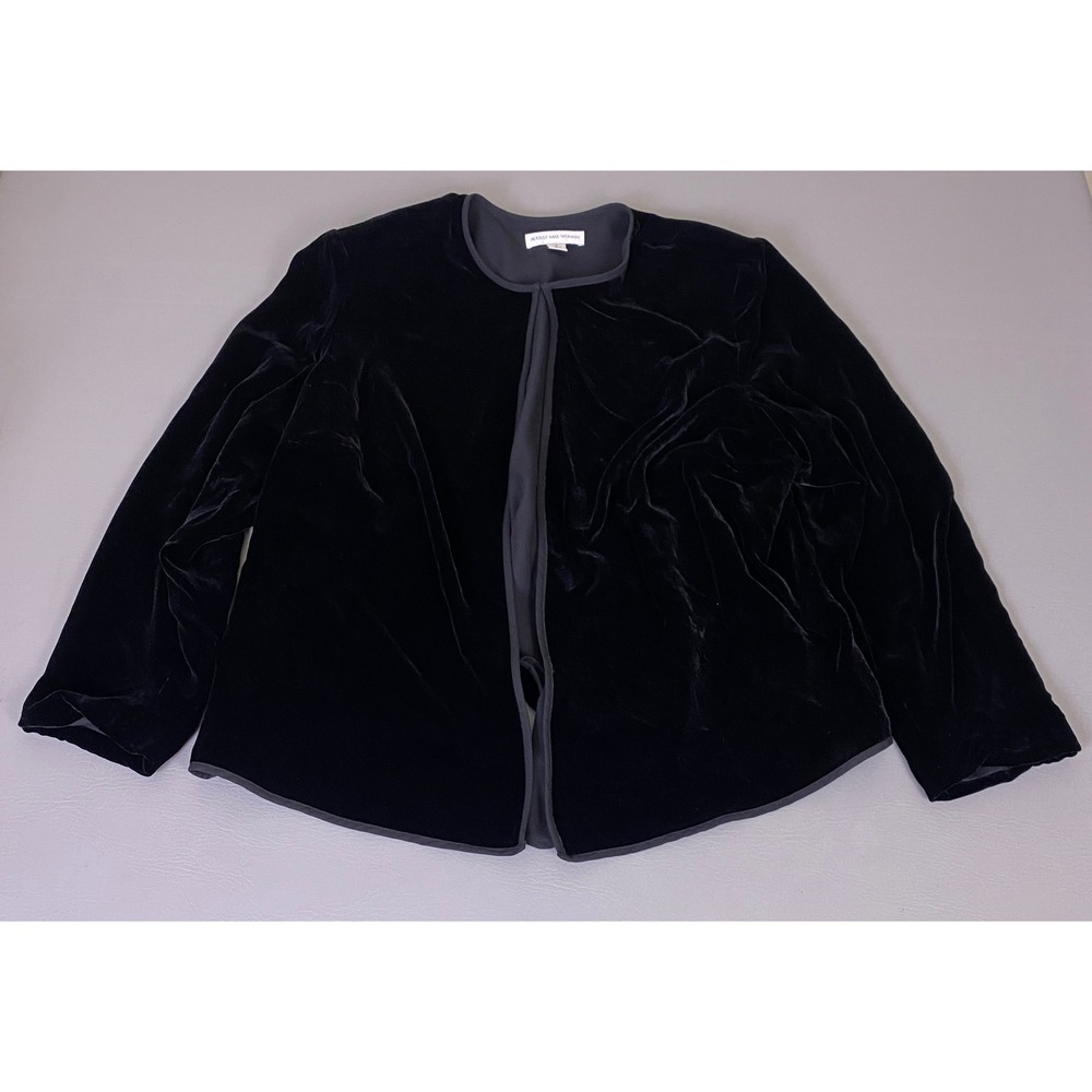 August Max‎ Velvet Cardigan Jacket Plus Size 1X Woman Black Open Front Hook Eye